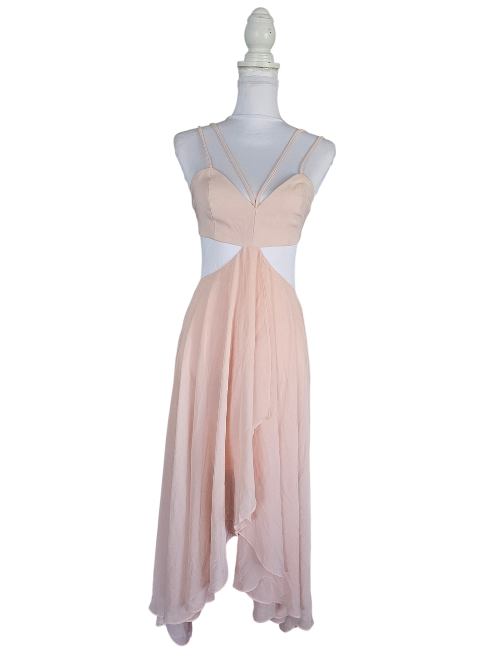 bebe Blush Pink Cutout Ruffle Maxi Dress